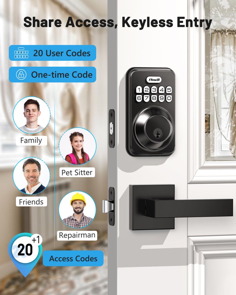 Zowill Keyless Entry Door Lock with 2 Lever Handles  Zowill Electronic Keypad Deadbolt  Auto-Locking  Anti-Peeping Password  Digital Code Door Lock  Front Door Handle Sets  Matte Black - Image 2